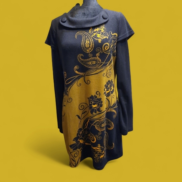 Dress M/L Paisley L/S Black And Yellow Gold RN#82312 - Picture 6 of 12